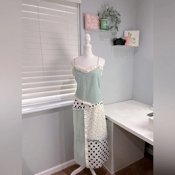 English Factory Green and White Patchwork Maxi Dress - Picture 1 of 8